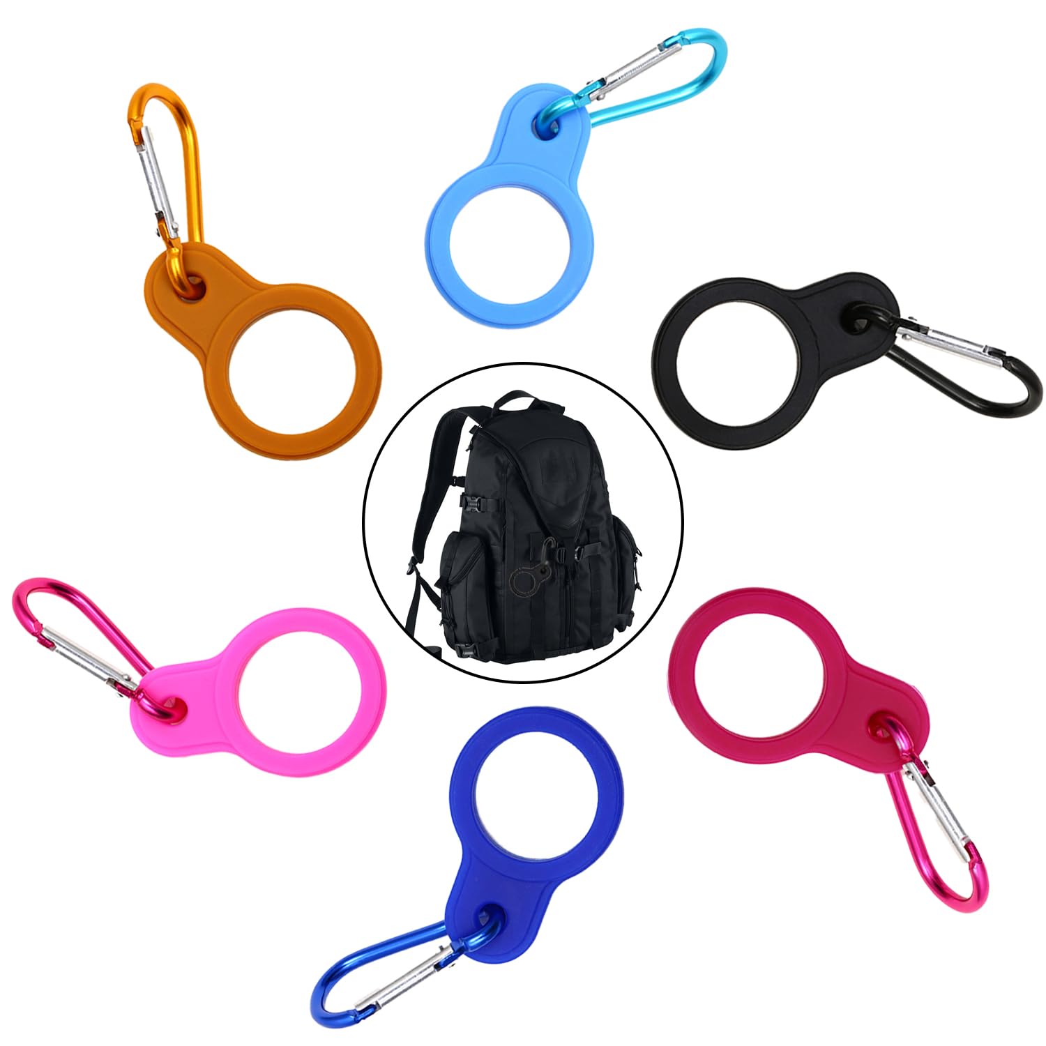 ZEACCT 6-Pack Silicone Bottle Straps, Vibrant Multi-Colour Carrying Clips, Lightweight & Durable Fasteners for Outdoor Adventures, Includes Secure Carabiner for Hiking, Camping, and Travel (6 Color)
