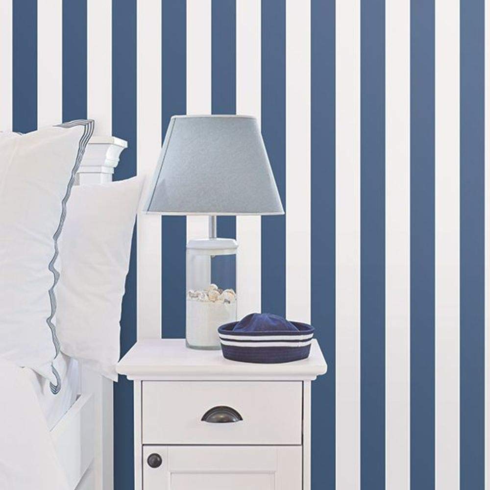 Galerie G23144 Deauville 2, Regency Stripe Wallpaper, Mid Blue, 10m x 53cm