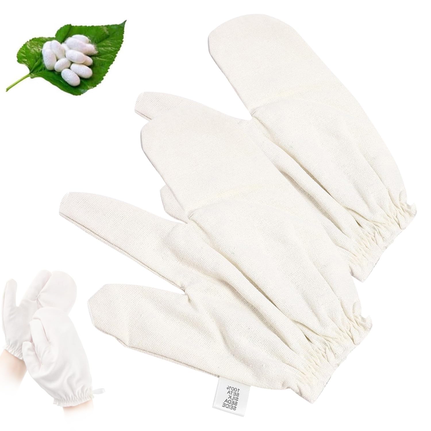 Photo 1 of 2PC Silk Gloves for Dry Brushing,Bath Glove Raw Silk Massage Gloves Ayurvedic Massage to Reduce Cellulite - Spa Quality Bathing Accessories for Skin Care & Lymphatic System Care