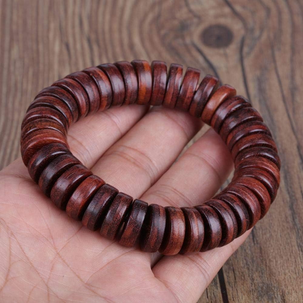 Flat coin natural dark red brown sandalwood sandal round wooden buddhism rosary prayer beads energy bracelet for man,15mm beads bracelet