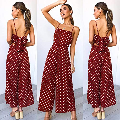 Corriee Womens Stylish Polka Dot Wide Leg Rompers Pants Long Jumpsuit Backless Strappy Playsuits