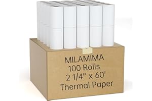 MilaMima 100 Rolls 2 1/4" x 60' Thermal Paper Rolls Fits All Credit Card Debit Machine Verifone Ingenico Square Clover Moneri