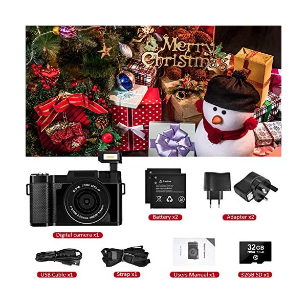 LINNSE Digitalkamera 30MP 2.7K Full HD Kompaktkamera mit Flip Screen Fotoapparat Digitalkamera mit 32 GB SD-Karte und 2… – Bild 8