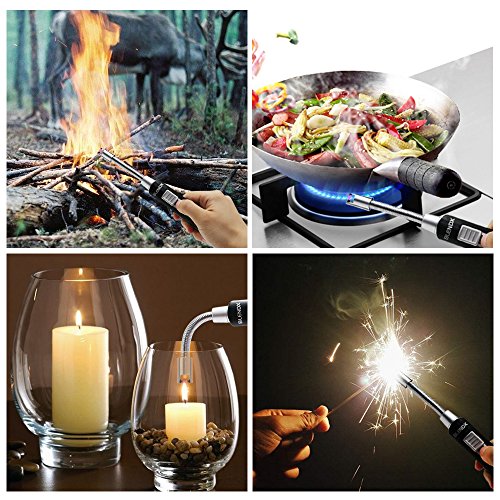 Electric Arc Lighter Kitchen Lighter USB Rechargeable Long Lighter Candle 360° Flexible Neck, No Spark & Smell, Flameless Windproof Fire Candle Lighter for Camping Grilling BBQ Gas Stove, Black - Thumbnail 5