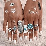 Setita 9 Pieces Turkish Arrow Turquoise Sunflower Joint Knuckle Nail Midi Ring Set Boho Ring Set