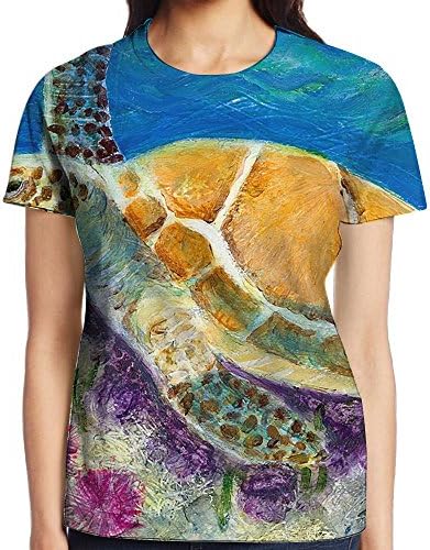Women's Sea Turtle Art T Shirt Lifelike 3D Graffiti Graphic Tee Cool Short Sleeve Tee Size:Large\r\nÂ