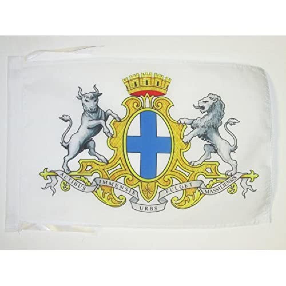 AZ FLAG - Marseille Coat of arms Flag - 18'' x 12'' - 100% Polyester Marseilles Small Banner with Two Cords - Fade Resistant - Vivid Colors - 18x12 in - 45x30 Cm — image 1