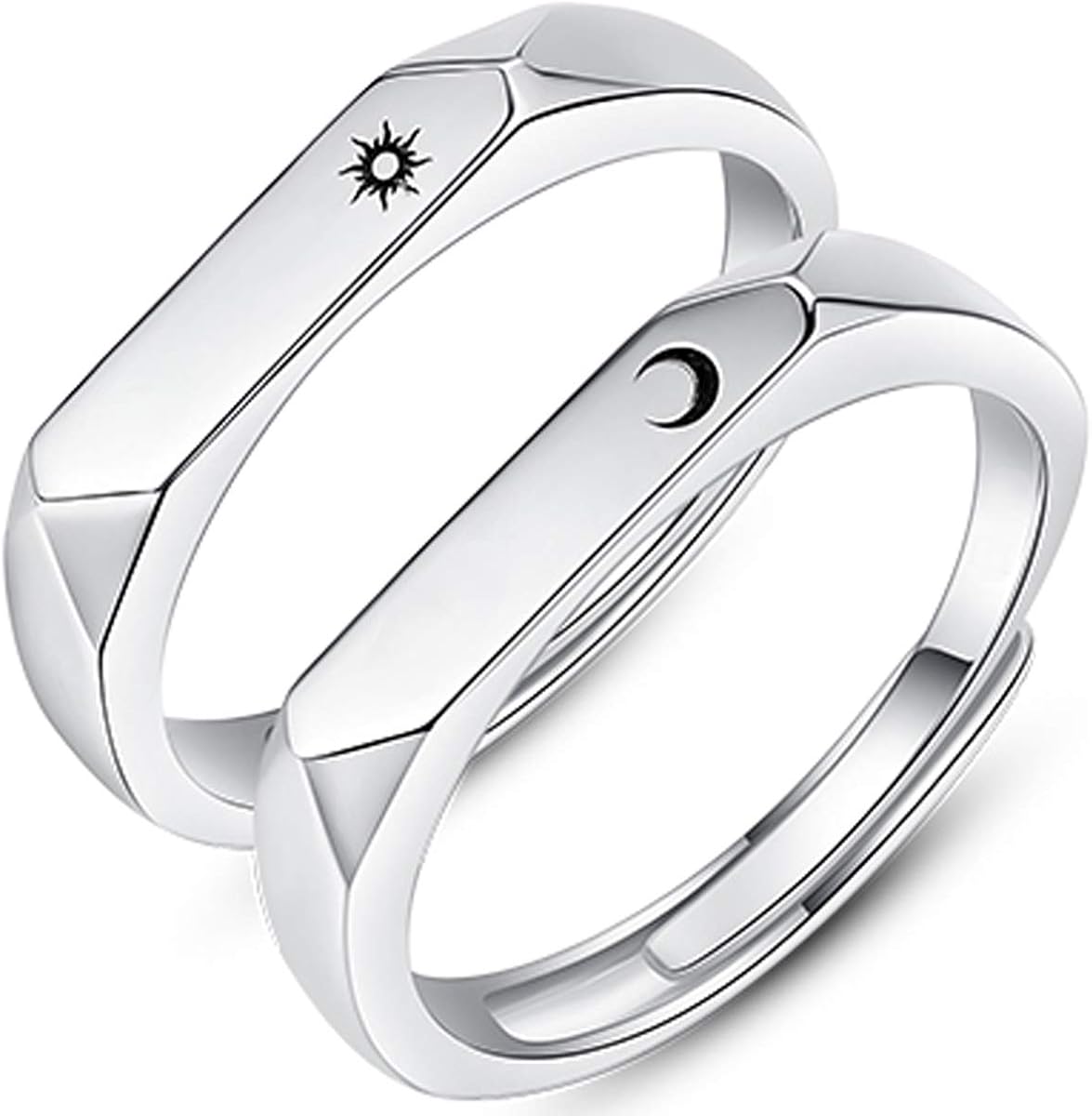 Amazon 0基地 太陽 月 ペアリング カップルリング フリーサイズ 2枚セット シルバー925 ギフトボックス 結婚指輪 婚約指輪 レディースリング メンズリング リング 通販