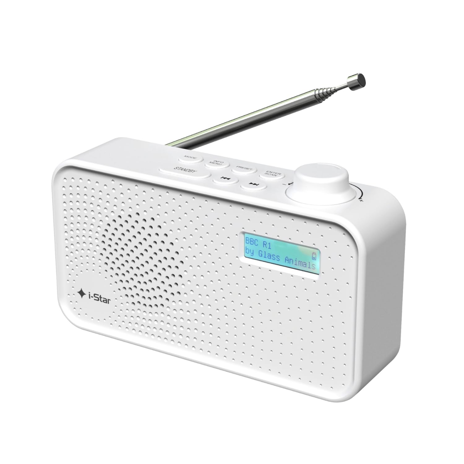 DAB Radio Portable, DAB Plus/DAB Radio, FM Radio Mains Powered or Battery, USB Charging, Clear LCD Display (White)