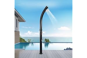 THABATAD Solar Heated Shower with Shower Head 5.3 Gallon Outdoor Solar Shower with Foot Shower Tap and Faucet for Garden, Pool, Backyard, Beach, Spa, Black