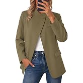 Cicy Bell Womens Casual Blazer Business Stand Collar Open Front Suit Jacket | One Button, Casual Trendy, Work Office, Fall Spring Suit Blazer, Long Sleeve Button Cuff, Front Flap Pockets, Back Split