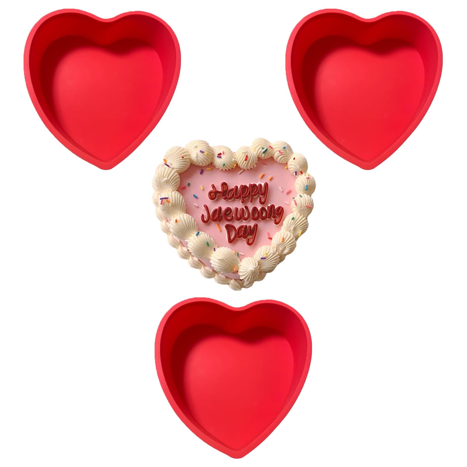Asheyya 3PCS Heart Shaped Cake Tin, Non-Stick Silicone Love Cake Moulds, Cake Baking Pan for Kitchen (8 Inch)