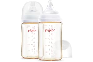 Pigeon PPSU Nursing Baby Bottle Wide Neck, Anti-Colic, Streamlined Body, Natural Feel, Easy to Clean, 8.1 Oz(Pack of 2), Includes 2pcs M Nipples (3m+)