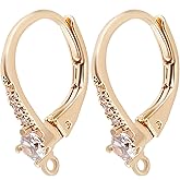 Beebeecraft 1 Box 10Pcs Cubic Zirconia Leverback Hooks 18K Gold Plated Brass Rhinestone Earring Hooks Golden French Earwires Findings 17x12mm for DIY Women Earring Making