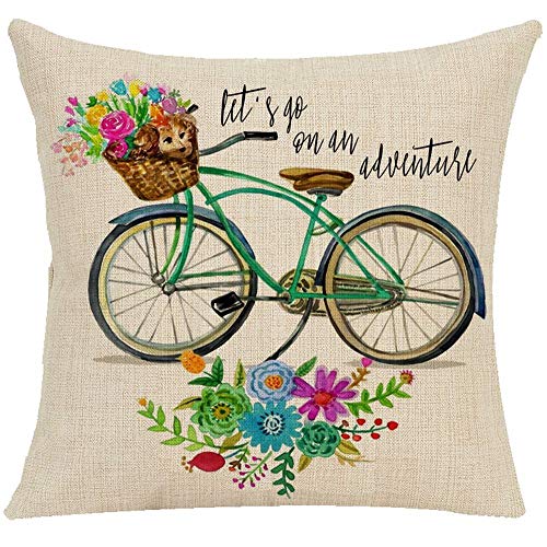 image for Wilproo Hello Spring Decorative Pillow Covers, Wreath Bicycle Flower B