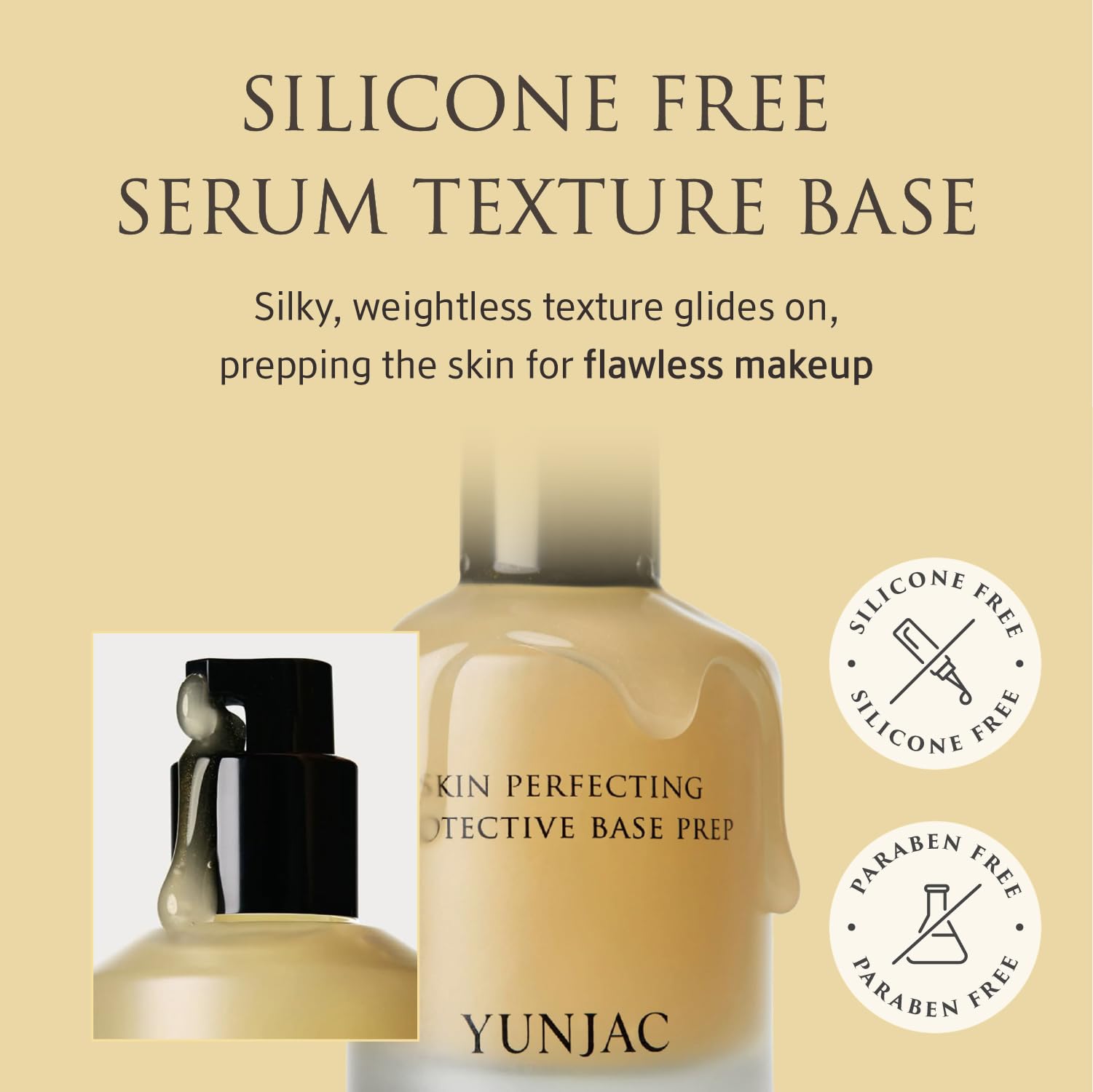 YUNJAC Skin Perfecting Protective Base Prep (1.35 fl oz) - Grip Primer, Skin Perfecting Korean Makeup Base. Silicone Free Serum texture Base for Glowing and Long-Lasting Makeup