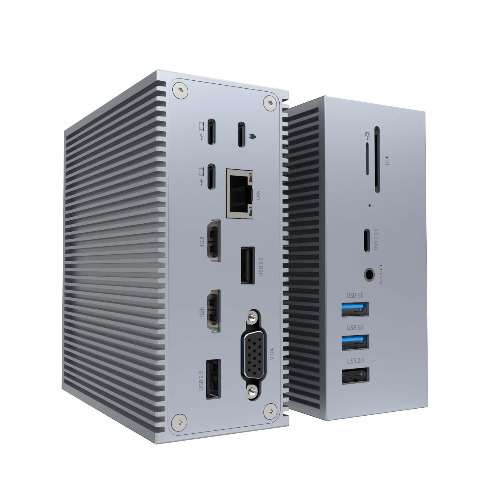 Docking Station, QIYO 16 in 2 USB C Triple Display Docking Station for Type C Windows Laptops, Dual 4K HDMI, VGA, 6 USB, RJ45 and SD/TF Card Reader