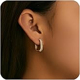 Beautitlry Chunky Small Gold Hoop Earrings for Women, Trendy 18K Gold Plated Hypoallergenic Cubic Zirconia Small Thick Huggie Hoop Earrings Jewelry Gifts for Women