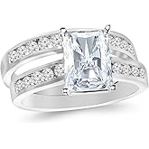 14K White Gold 1.75 Carat LAB GROWN DIAMOND Classic Channel Set Wedding Set Bridal Band & Radiant Cut Diamond Engagement Ring (E-F Color VS2-SI1 Clarity 1 Ct Center)