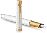Parker IM Fountain Pen Premium Pearl Lacquer Gold Trim Fine Point Blue Ink