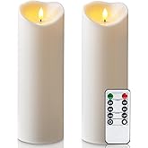 Amagic 4” x 12” Large Waterproof Outdoor Flameless Candles, Battery Operated with Remote Control and Timer, Flickering LED Pillar Candle for Outdoor Patio Yard Porch Decor, Ivory White, Set of 2