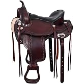 HILASON Western Saddle Chocolate Brown Flex Tree Trail Pleasure | Hand-tooled genuine American cowhide leather, 26-inch skirt, 4.5-inch cantle, 6-8 inch gullet, front and rear cinch straps