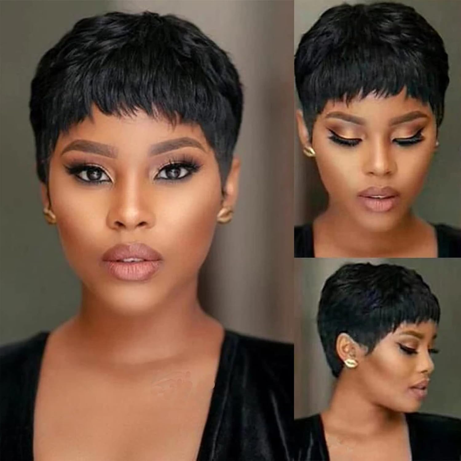 PORSMEER Pixie Cut Wig Human Hair Short Pixie Cut Wigs for Women Human Hair Glueless pixie Wig Layered None Lace Front Wig with Bangs Natural Straight Full Machine Made Wig 1B Color
