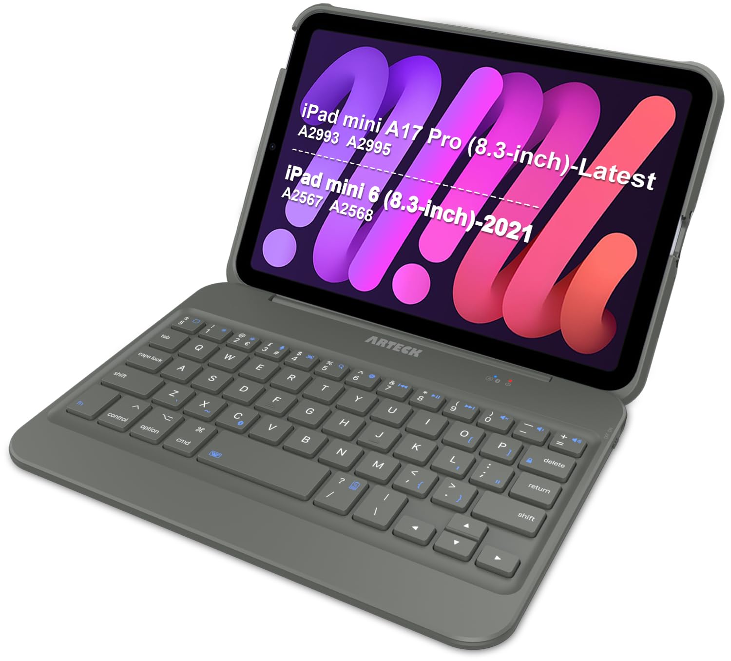iPad mini 8.3-inch(A17 Pro) Keyboard Case, Arteck Bluetooth Keyboard with Folio Full Protection Shockproof Case for Apple 8.3-inch iPad mini (Latest A17 Pro) iPad mini 6 (2021) with Swivel Rotating