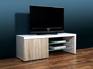 Mueble bajo TV tarjeta de televisión en color blanco brillante con 2