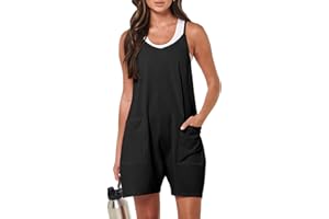 Caracilia Women's Summer Casual Rompers Sleeveless Loose Spaghetti Strap Short Jumpsuits Overalls Trendy Outfits with Pockets