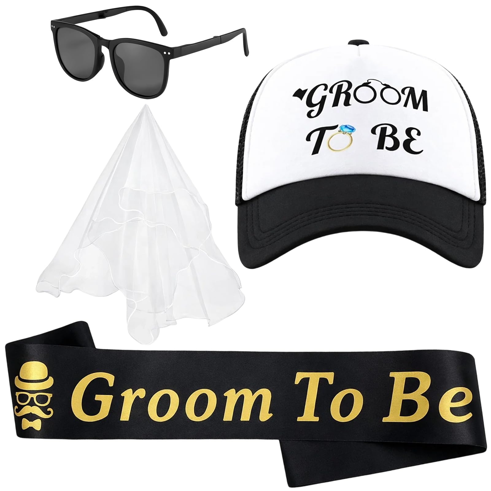 STIFFENERS 4 Piece Set Stag Do Accessories Men, Stag Do Outfit, Stag Do, Suitable for Bachelor Party Games and Wedding Parties, Group Costume Events