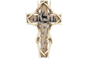 AMAJY Rustic Woodland Theme Deer Antler Wall Hanging Cross Spiritual Wall Art Cabin Decoration Religious Cross Gift