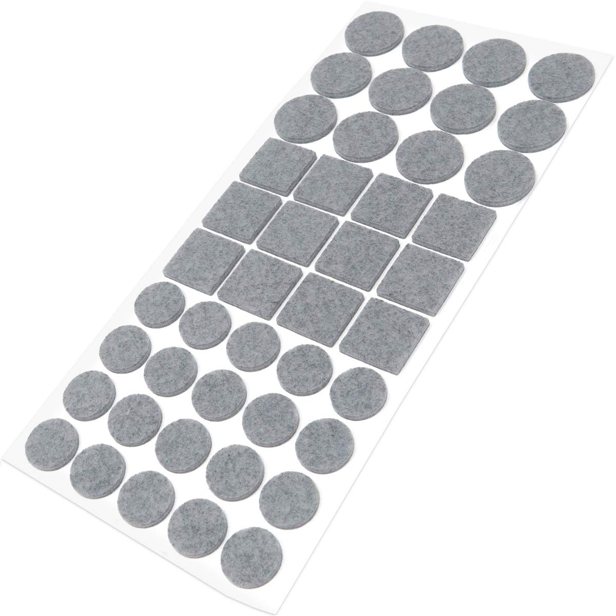 Adsamm® / 44 x self-adhesive felt pads/Grey/ø 0.79'' (20 mm) / ø 1.1'' (28 mm) / 0.98x0.98'' (25x25 mm) / round, square / 0.138'' / 3.5 mm thick stick-on furniture felt glides