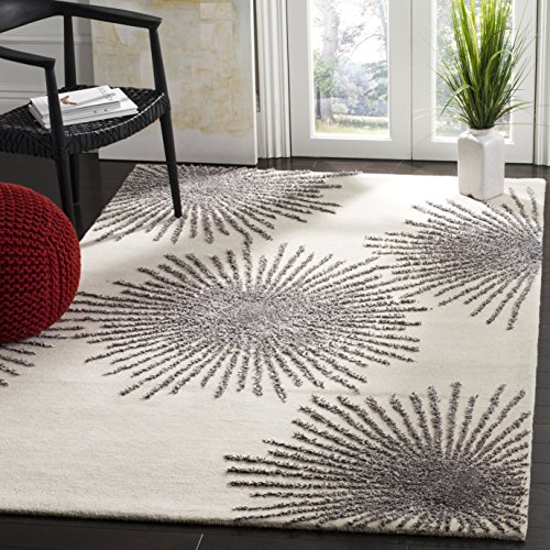 SAFAVIEH Soho Collection Area Rug - 6' Square, Ivory & Silver, Handmade Starbur…