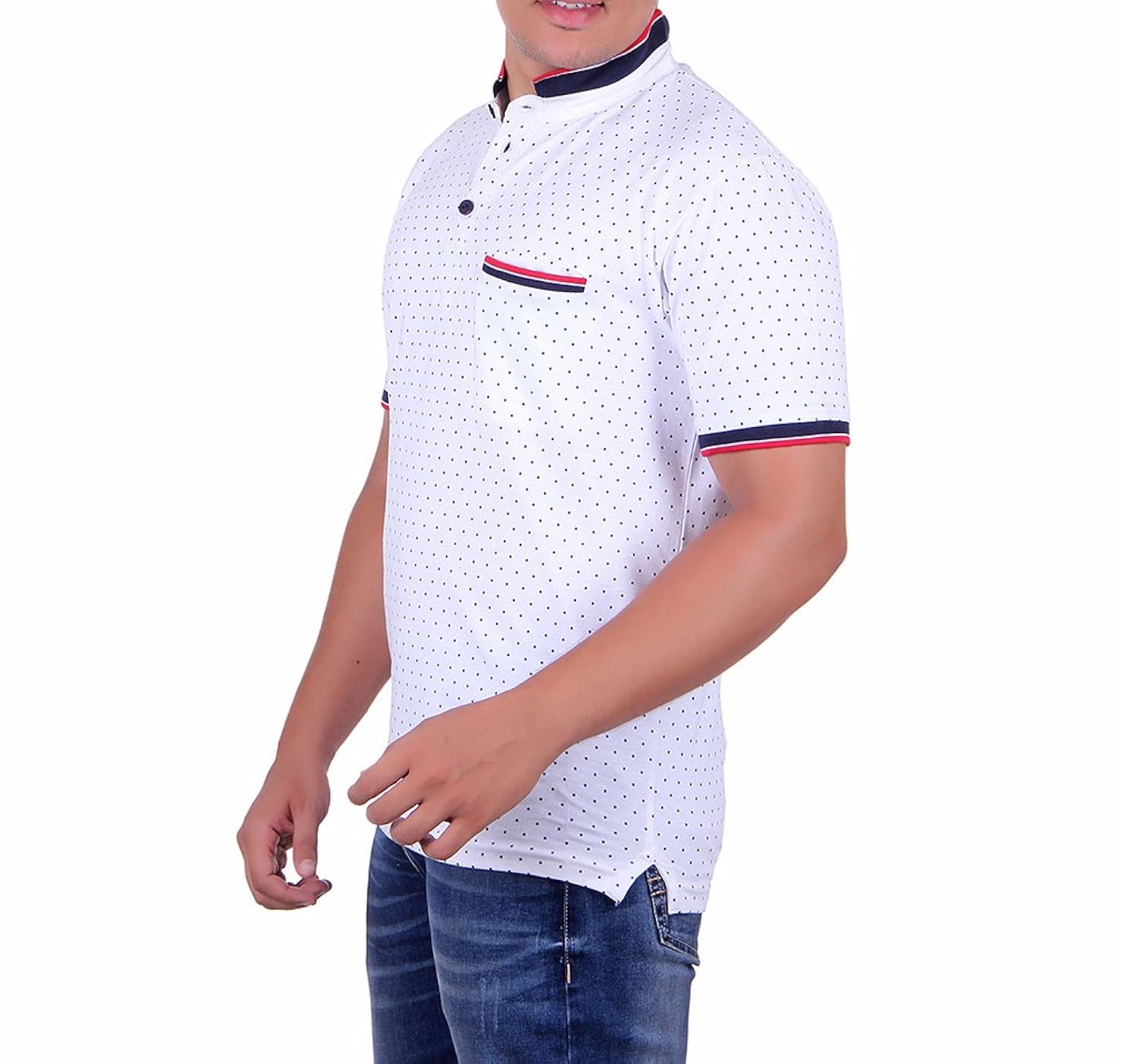 vivid bharti white half sleeve ban collar dot printed men's tshirt(premium quality t-shirt)