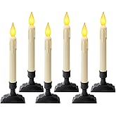 Meigic 6 Pcs Sensor Dawn to Dusk Window Candles, Flickering Battery Candles for Windows, Ultra Bright Fake Candle Lights with Black Holders, Led Candlesticks for Xmas Home Decor, Warm Yellow Light