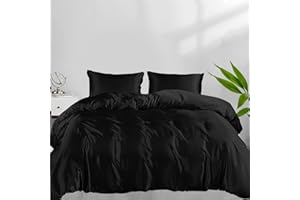 Linenwalas Black Duvet Cover Set Queen Size, Rayon Derived from Bamboo Duvet Cover 90x90 Inches, Buttery Soft, Lightweight, Silk Oeko-Tex Cooling Duvet Covers with Zipper Closure and Corner Ties
