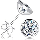 Inf.Story Moissanite Stud Earrings, 0.6ct-4ct D Color Brilliant Round Cut 925 Sterling Silver Friction Bezel Setting Backs Earrings for Women or Men