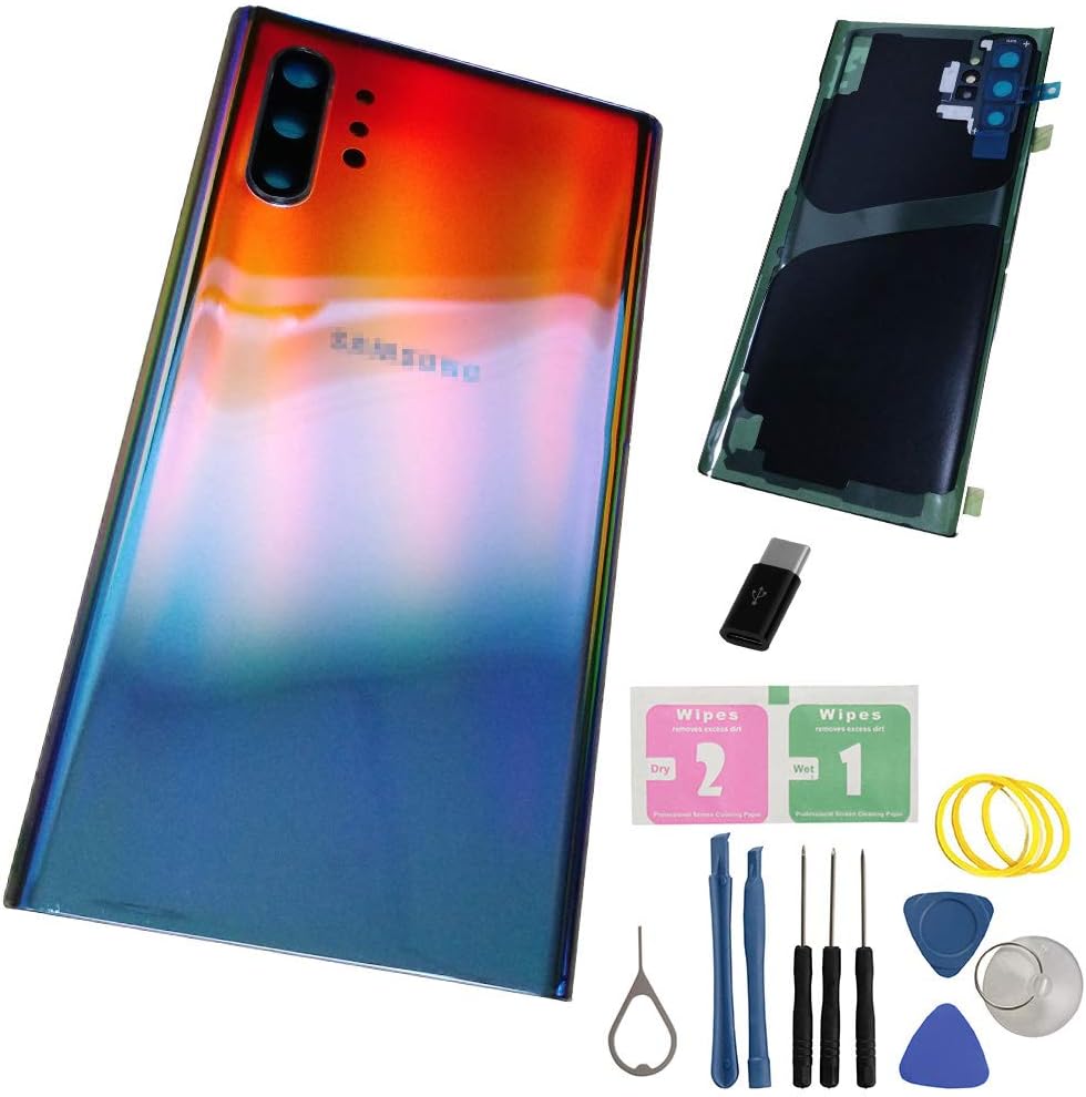 Back Cover Glass Repair Parts for Note 10 Plus Rear galss Battery Door Cover Assembly Replacement Cover for Note 10 Plus Fit for All Version Tape Tools (Aura Glow)