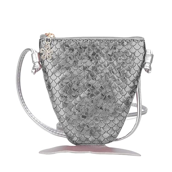 FENICAL Coin Purse Mini Sequin Crossbody Bag Fish Tails Purse for Baby Kids Girls (Silver)