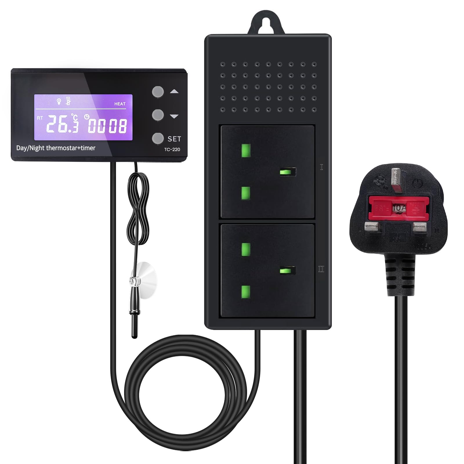 TobeBright Reptile Digital Thermostat Temperature Controller with Timer, Heating/Cooling Temperature Controller Day/Night Timer Plug Thermostat for Refrigerator Brew Fan