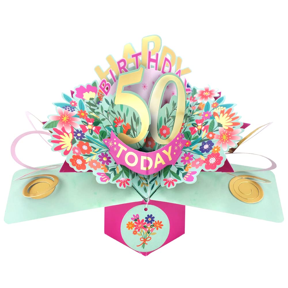 Happy 50th Birthday 50 Today Pop-Up Greeting Card Love Kate's Pop Up Cards Her POP215MC50