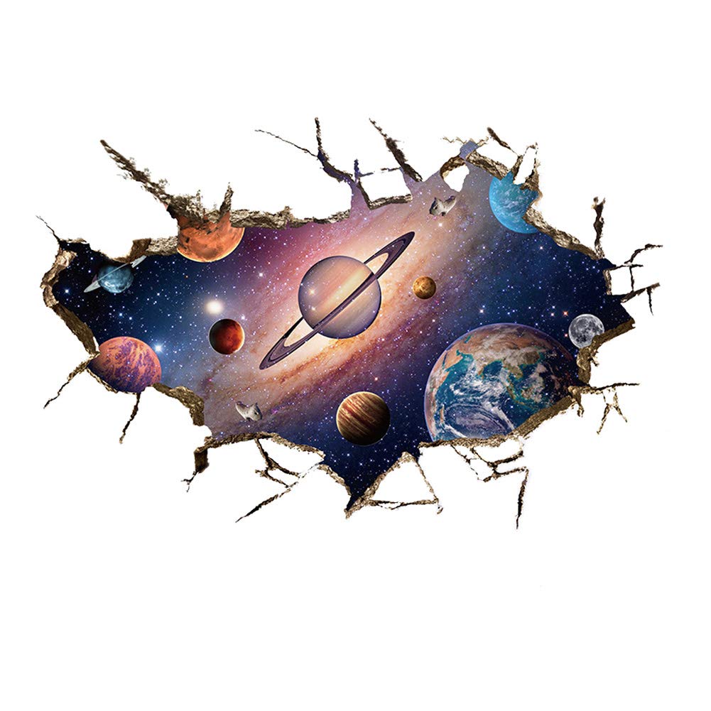 3D Smashed Broken Wall Sticker for Children Girls Boys Room Astronomy Stars Space - Galaxy