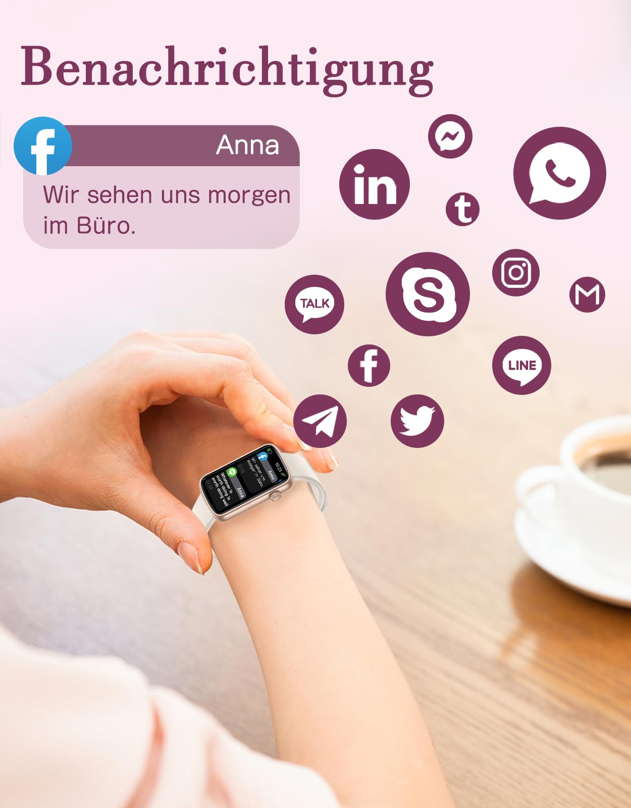 Smartwatch Damen 1.47'' Schmal Fitnessuhr mit Herzfrequenz SpO2 Schlafüberwachung Schrittzähler Kalorienzähler Menstruationszyklus Anruf Whatsapp Mitteilungen Fitness Tracker für Android iOS 5