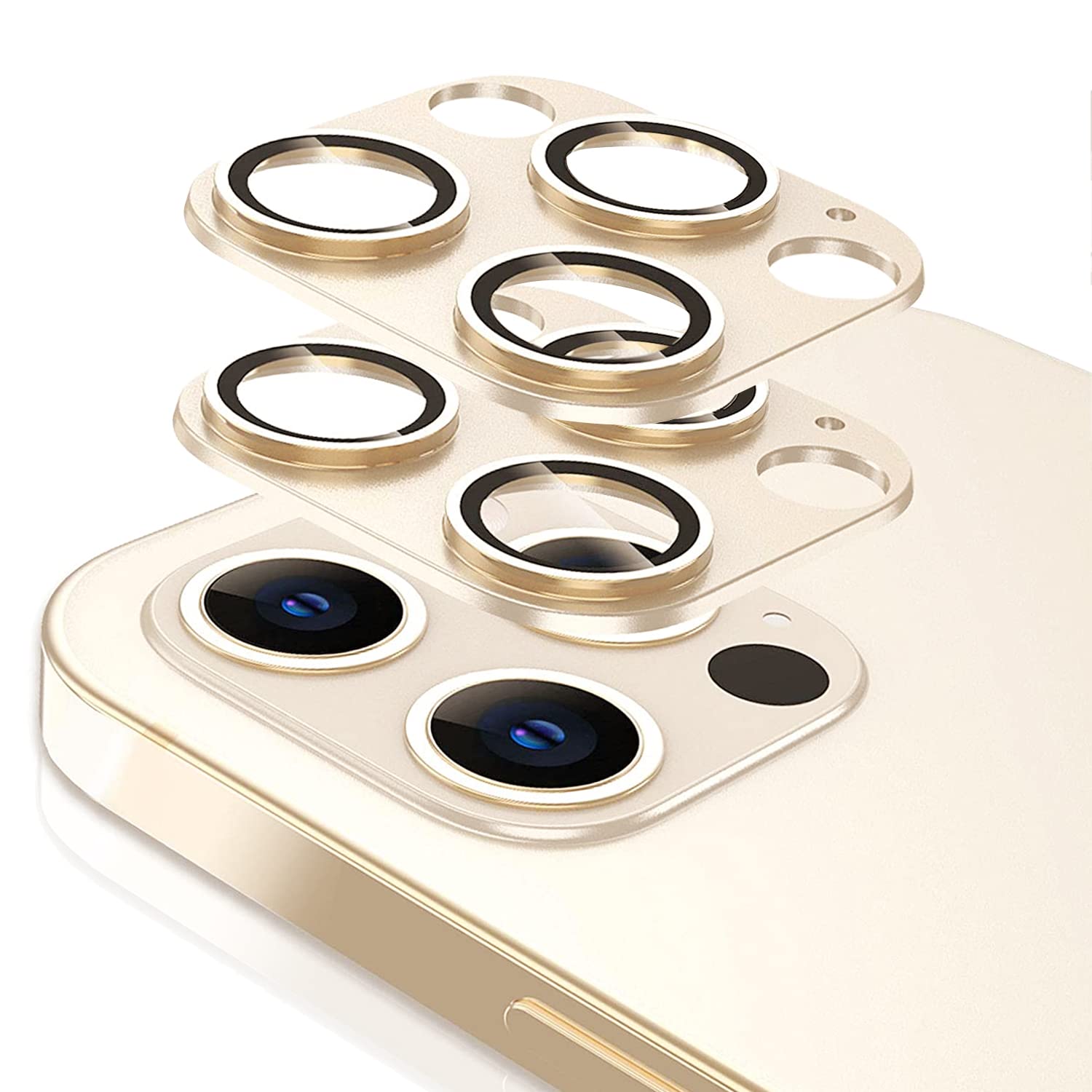 Photo 1 of [2 Pack] Tamoria Compatible for iPhone 12 Pro Max Camera Lens Protector Metal Plus Tempered Glass Camera Cover Oneness Design, Support LIDAR Scanner, Explosion-Proof Accessories Gold