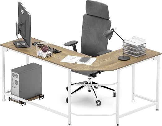 Amazon Com Weehom 66 Inch L Shaped Desk Corner Computer Desks For Home Office Sturdy Pc Laptop Gaming Table White Leg Kitchen Dining