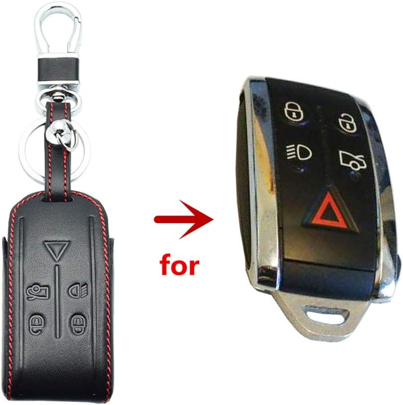 Happyit Leather Car Key Cover Case Keychain for Jaguar XK XF XJ8 XK8 XRR 2007-2011 2012 2013, Black, 7*3.5*1.5 cm - Image 3