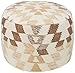 Signature Design by Ashley Abraham Geometric Cotton Pouf, 14 x 14 Inches, White & Brown
