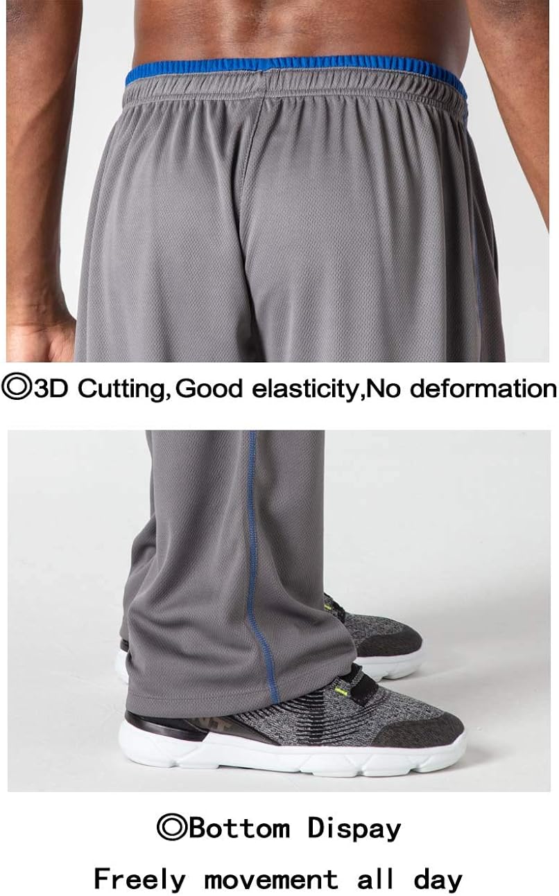 BIYLACLESEN Men's Jogger Sweatpants Zipper Pockets Breathable Running Gym Workout Athletic Mesh Pants Open Bottom: Clothing