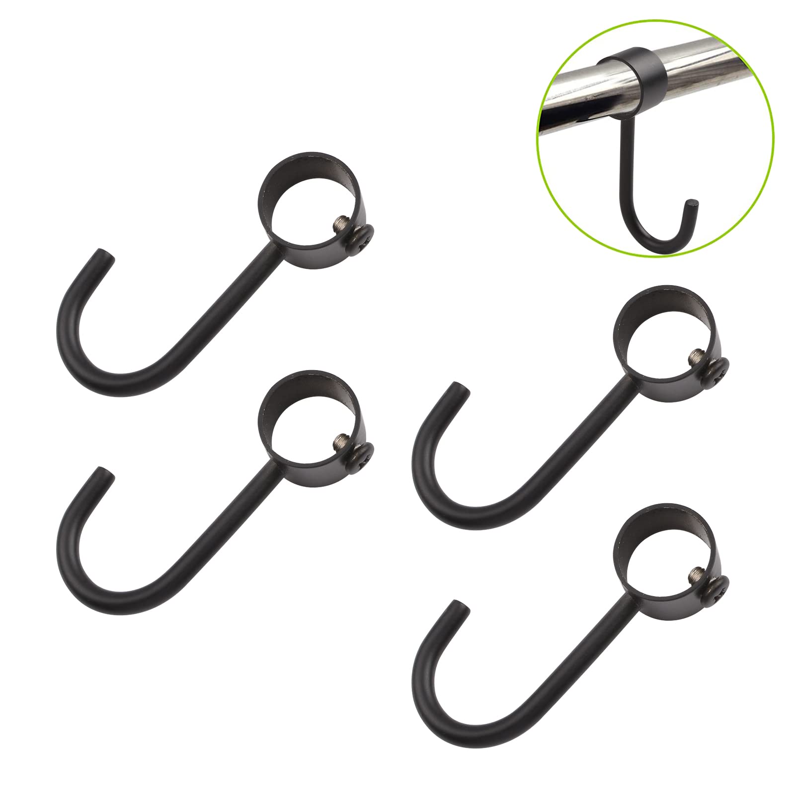 UFURMATE Tube Rod Hooks, 4Pcs Black Stainless Steel Pipe Hangers for Hanging Rod in Kitchen, Bathroom (Dia 19mm/0.74in)
